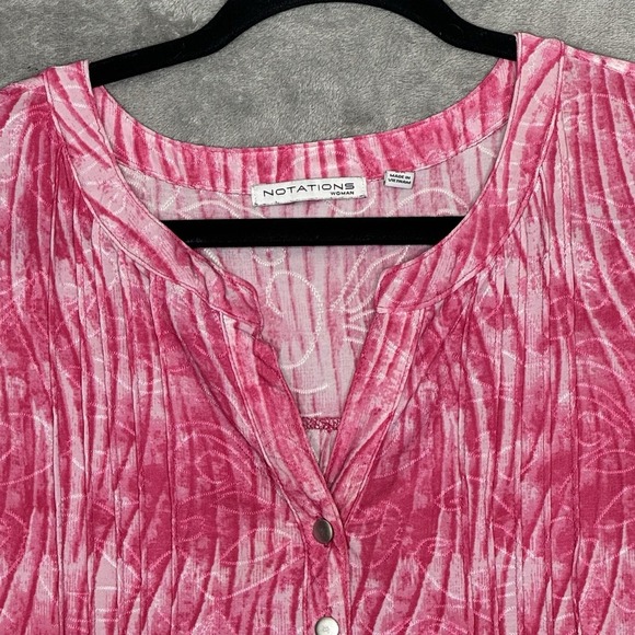 Notations 2X Women's Sleeveless Top Pink White Striped Henley Tank Stretch - Picture 3 of 7